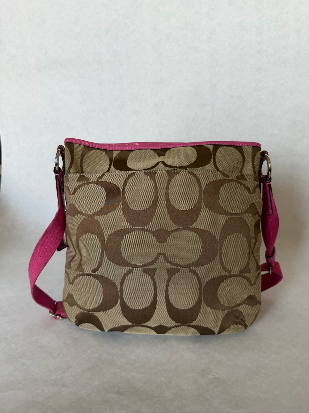 Coach Signature Stripe Crossbody Bag Khaki Brown Pink F21905 - Picture 5 of 5
